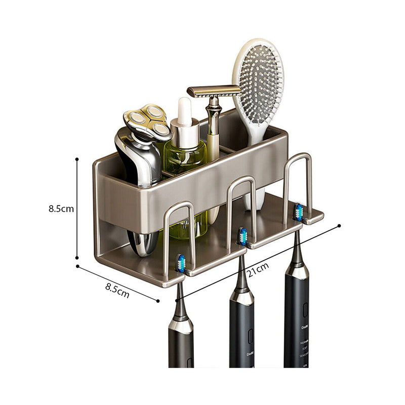 2X 21cm Wall Mounted Aluminum Bathroom Storage Rack Adhesive Gray Rust Proof