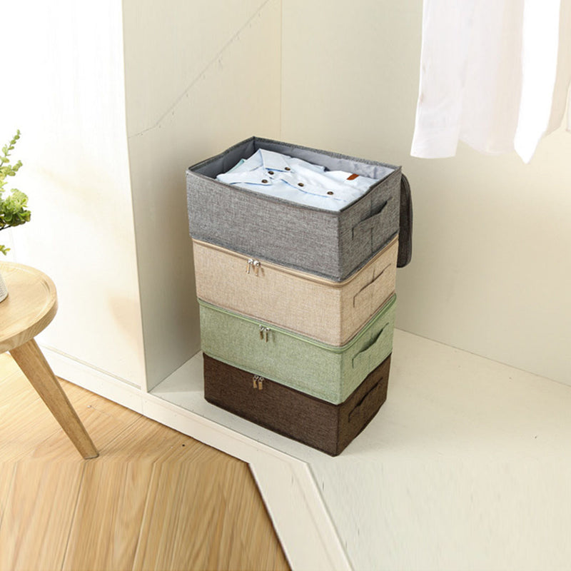 2X Grey Small Fabric Storage Box 38x26x15cm Portable Stackable Double Zipper