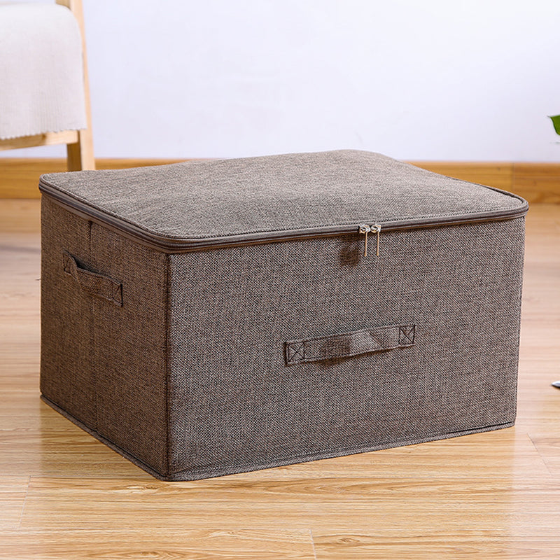 Large Foldable Storage Box 45cmx35cmx25cm Polyester Cotton Coffee Double Zipper