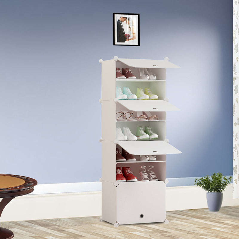 7 Tier Shoe Rack Organizer White PP Plastic Stackable Cabinet with Cover