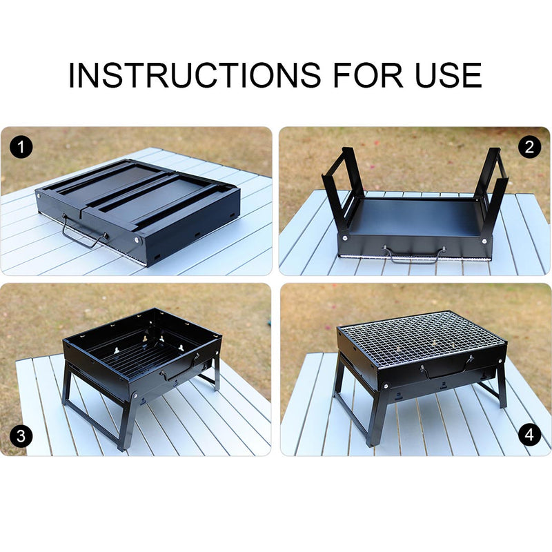 2X Portable Mini Folding Charcoal Grill Stainless Steel 350x270x200mm Black
