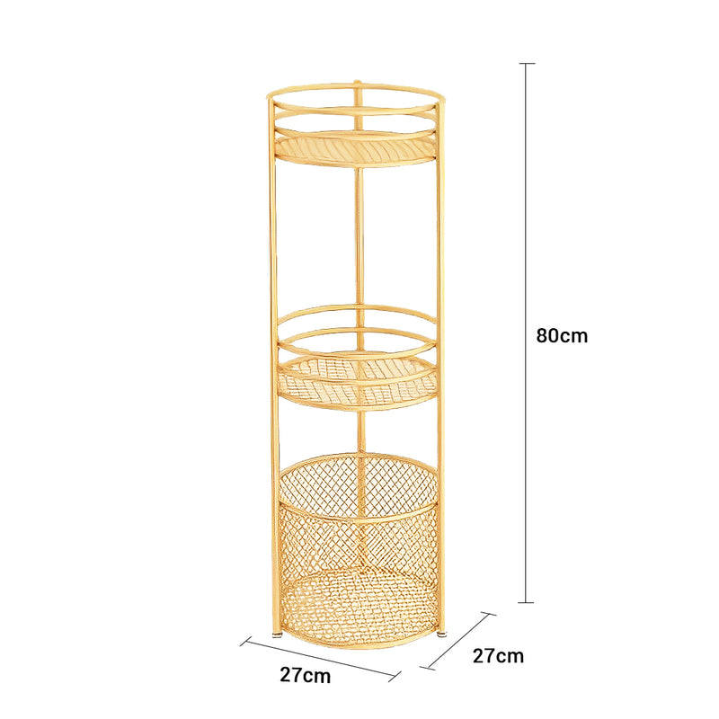 2X 3 Tier Metal Bathroom Storage Shelf With Basket Freestanding Gold 27x80cm