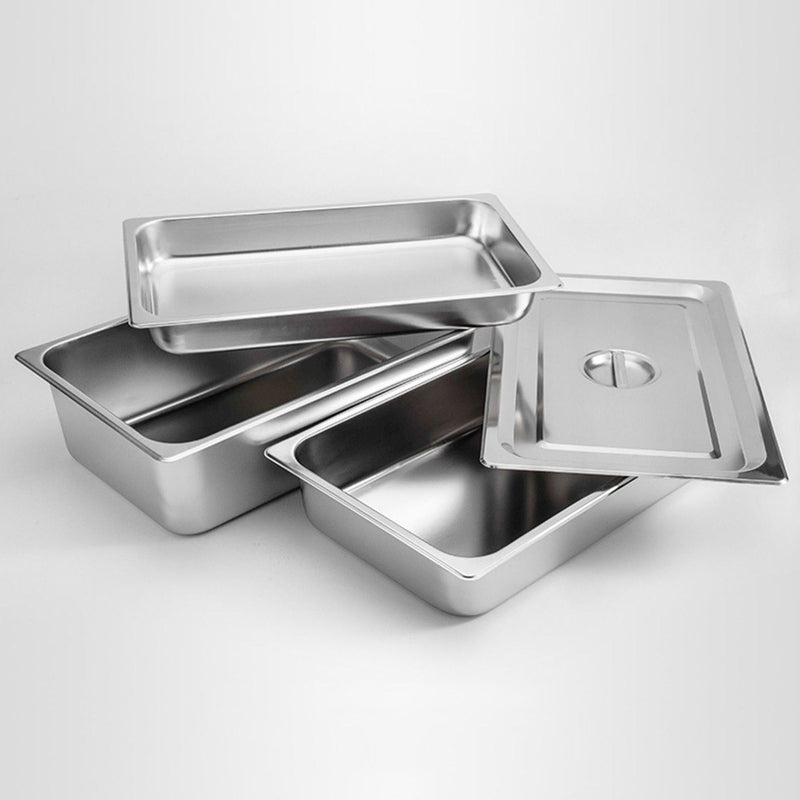 2X Full Size 1/1 GN Pan 15cm Deep Stainless Steel Stackable Commercial