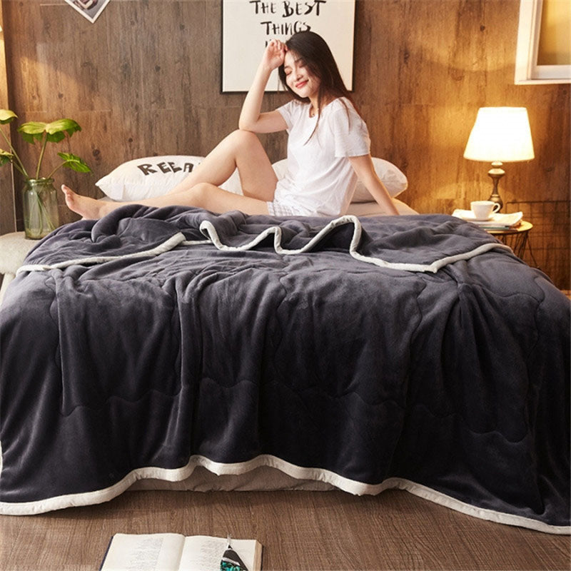 2X Dark Grey Flannel Polyester Throw Blanket 200x220cm Thick Double Sided