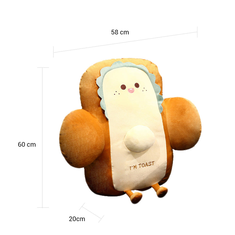 2X 58cm Smiley Face Toast Bread Cushion Plush Back Support Pillow Beige