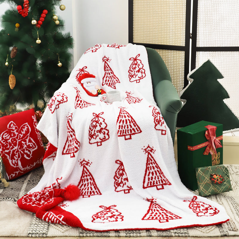 Christmas Throw Blanket 130x180cm Red Fleece Cozy Soft Festive Tree Decor