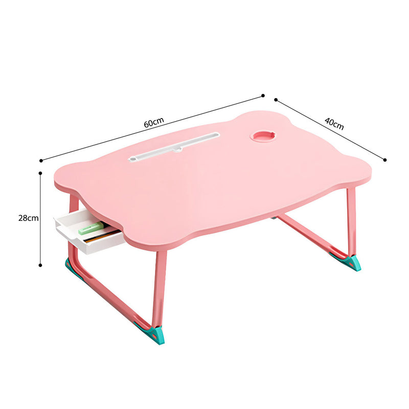 2X Pink Foldable Bed Table Particleboard Metal 60x48x28cm Mini Drawer