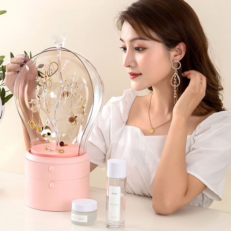 Pink 2 Layer Rotating Jewelry Box Waterproof Dustproof Organizer 360 Degree