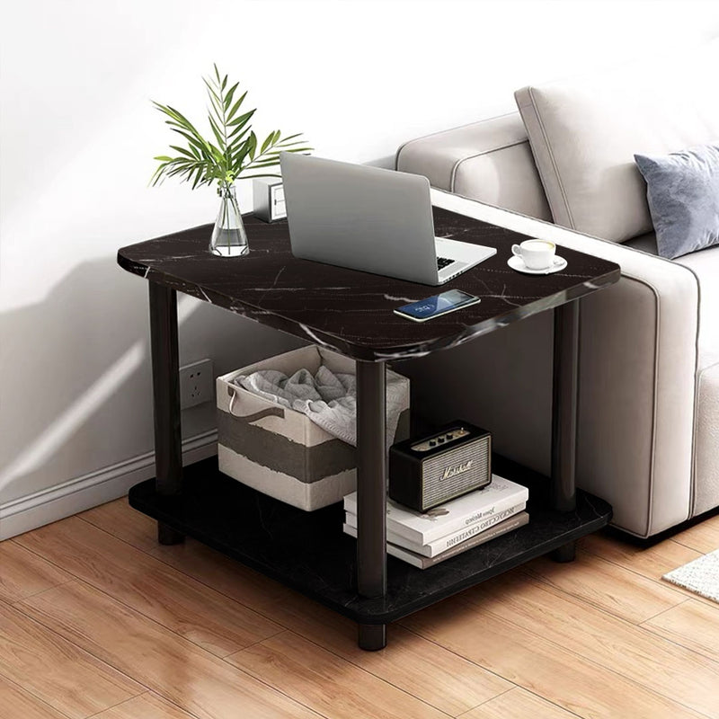 Black Ceramic Side Table 60x60x53cm Stone Pattern Metal Legs