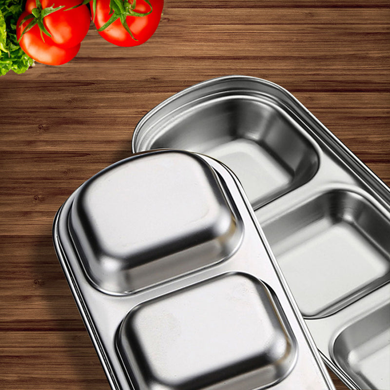 15cm Stainless Steel Divided Sauce Dish Two Compartments Silver Set Of 4