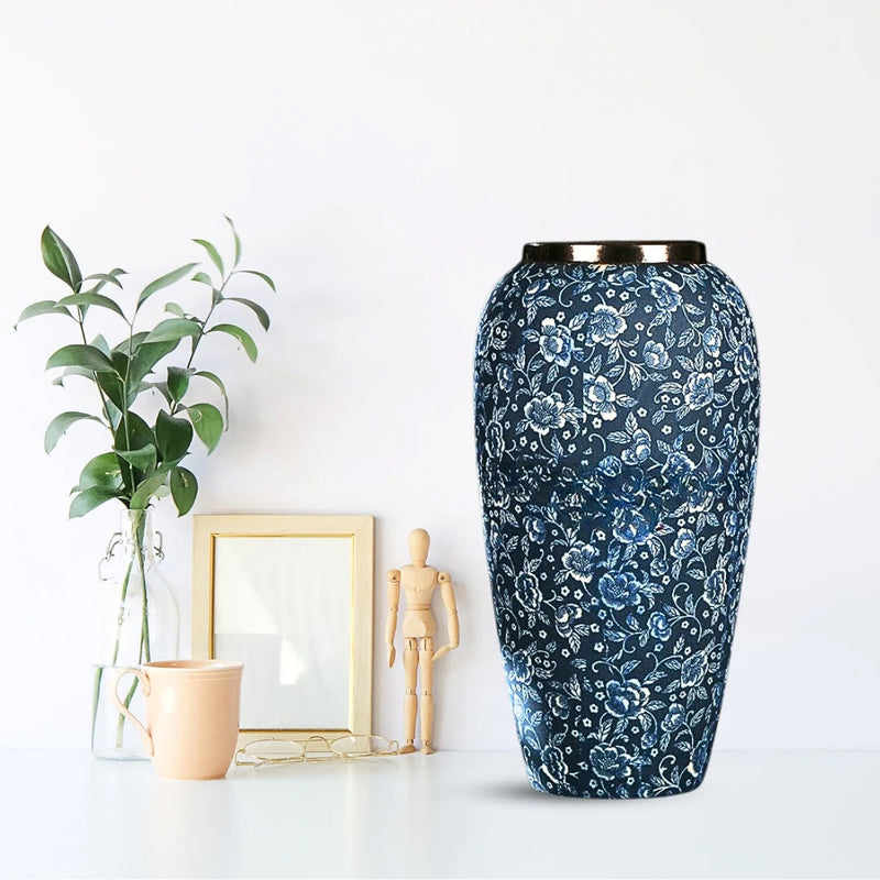 Large Ceramic Flower Vase 35x17cm Blue White Mini Floral Elegant Handcrafted