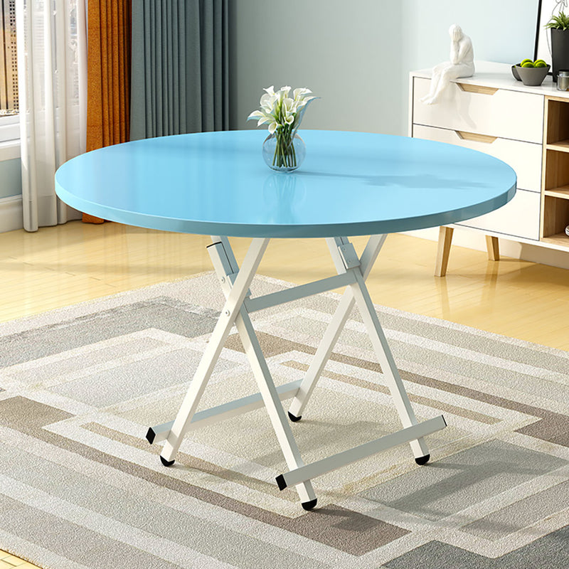 Blue Round Dining Table MDF 60cm Folding Portable Space Saving Home Decor