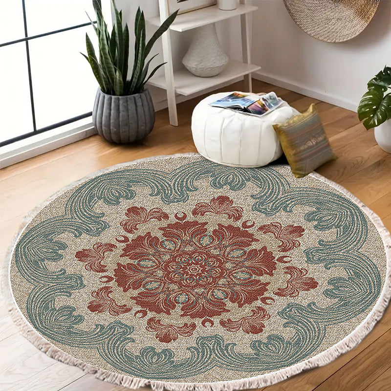 2X 90cm Round Mandala Area Rug Polyester Fiber Anti Slip Backing Multicolor