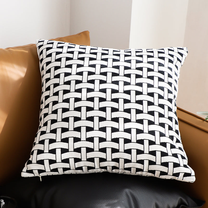 2X 50x50x18cm Black White Throw Pillow Polyester Cotton Thick Comfort
