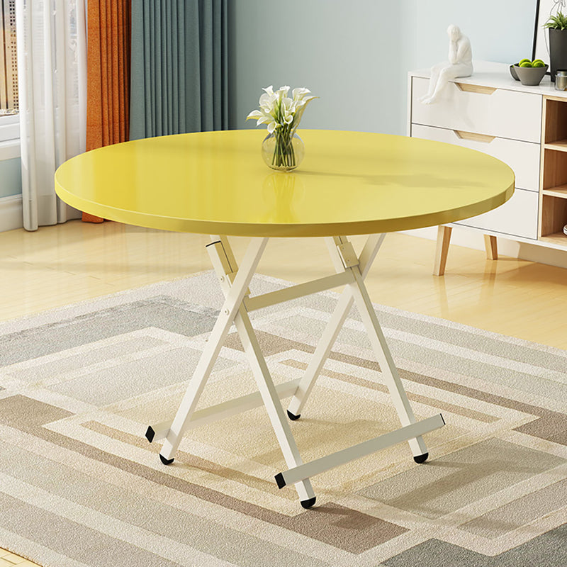 Round Yellow Dining Table Mdf Top 60cm Folding Lightweight Aluminum Legs
