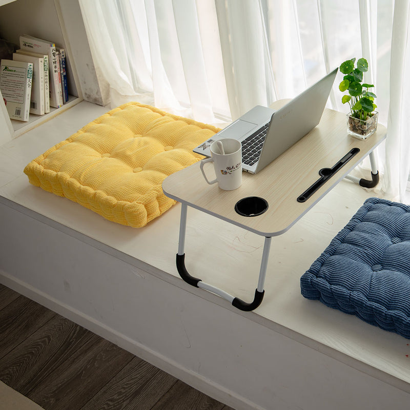 4X Yellow Corduroy Square Plush Tufted Seat Cushion 50x50x8cm PP Cotton
