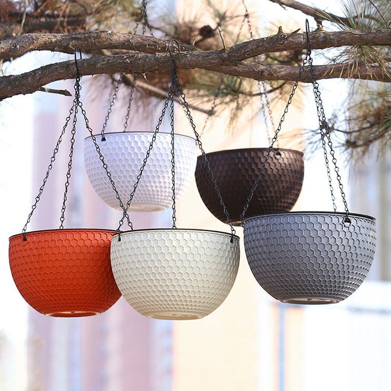 Coffee Medium Resin Hanging Flower Pot Self Watering Garden Planter 21x14x46cm