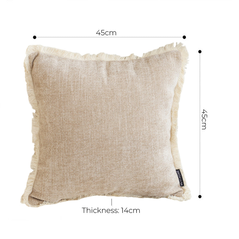 Throw Pillow Chenille Polyester 45x45x14Cm Square Thick Tassels Latte