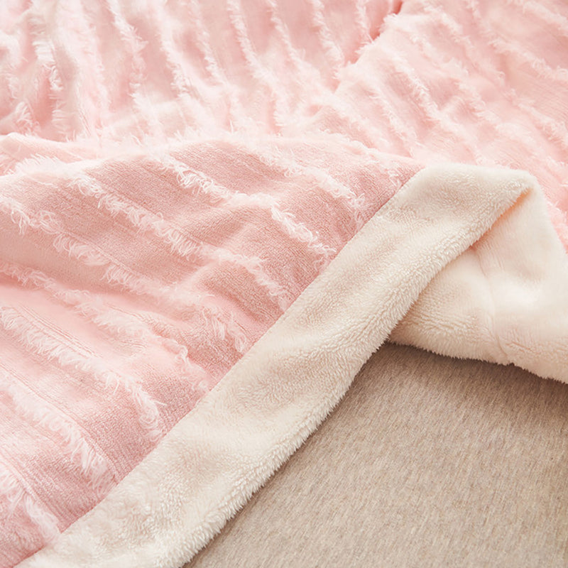 2X Double Sided Thick Flannel Polyester Throw Blanket 200x220cm Pink