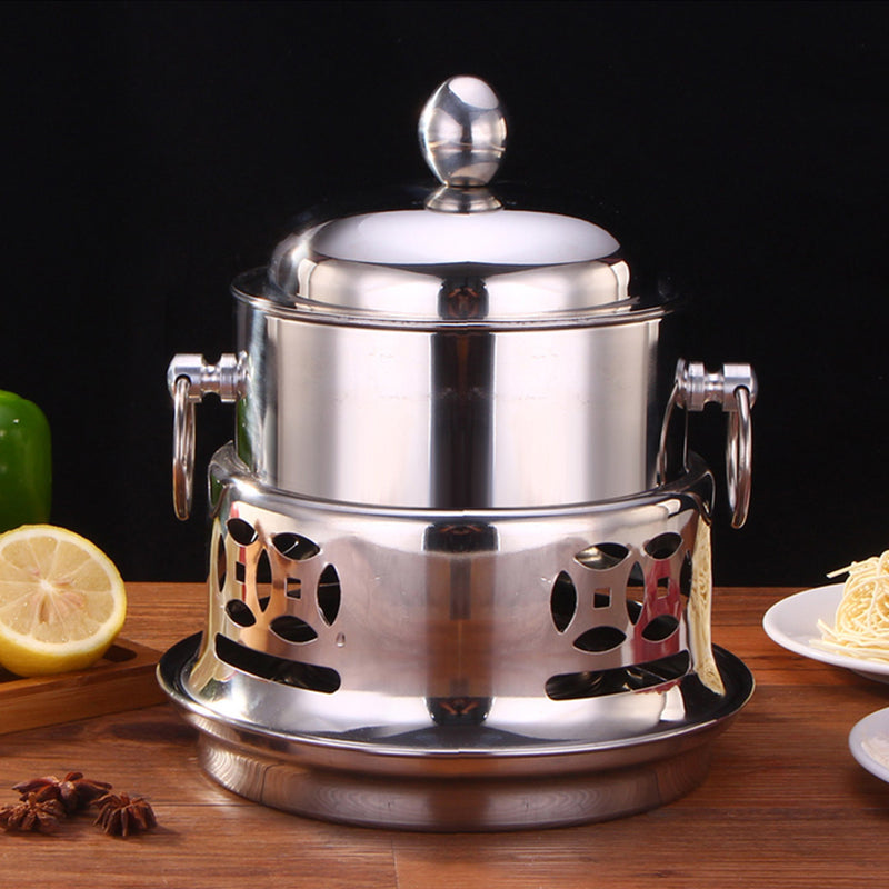 4X Stainless Steel Mini Hot Pot 20cm Single Person Alcohol Burner With Lid