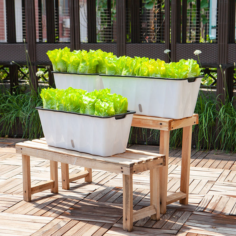 2X 35cm White Rectangular Plastic Flowerpot Planter Box with Iron Frame
