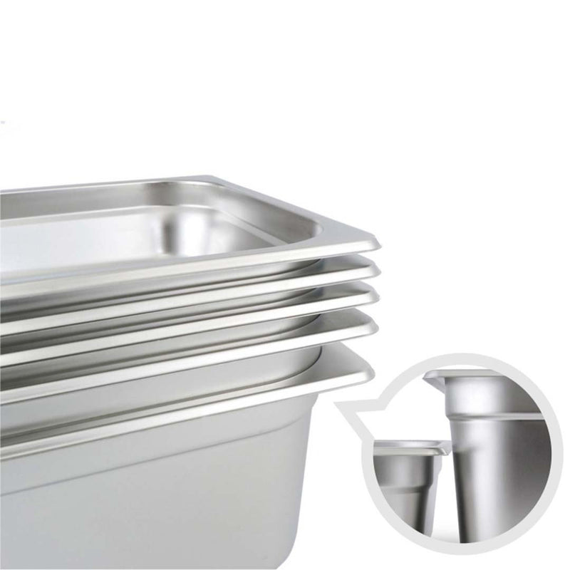 12X Full Size GN Pan Stainless Steel 20cm Deep With Lid Stackable Anti Jam
