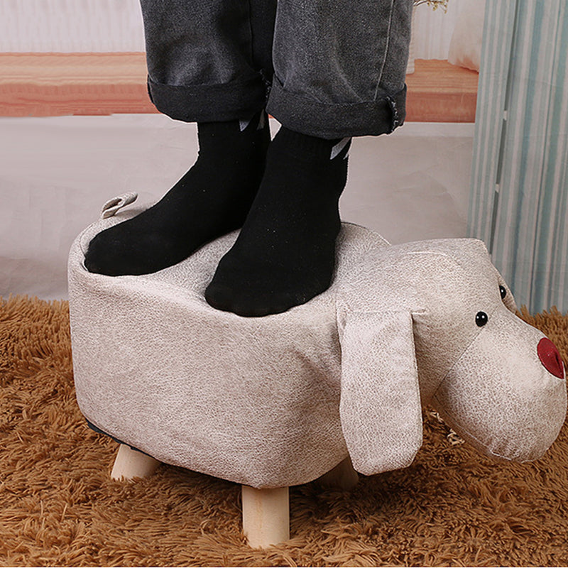 Red Children Round Ottoman Stool Elephant Character Pu Sponge Pine 28x26cm