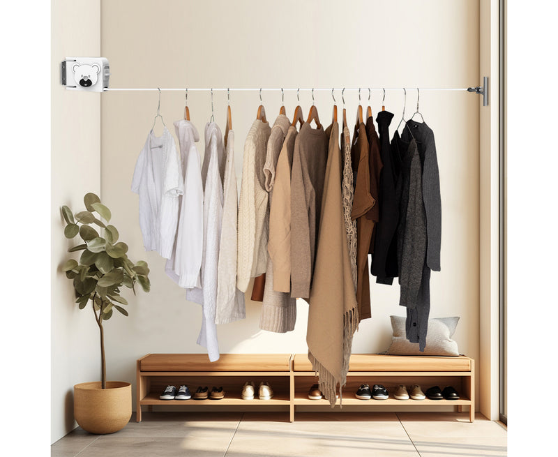 160mm Wall Mounted Retractable Clothesline Rack ABS TPU Aluminum 20kg White