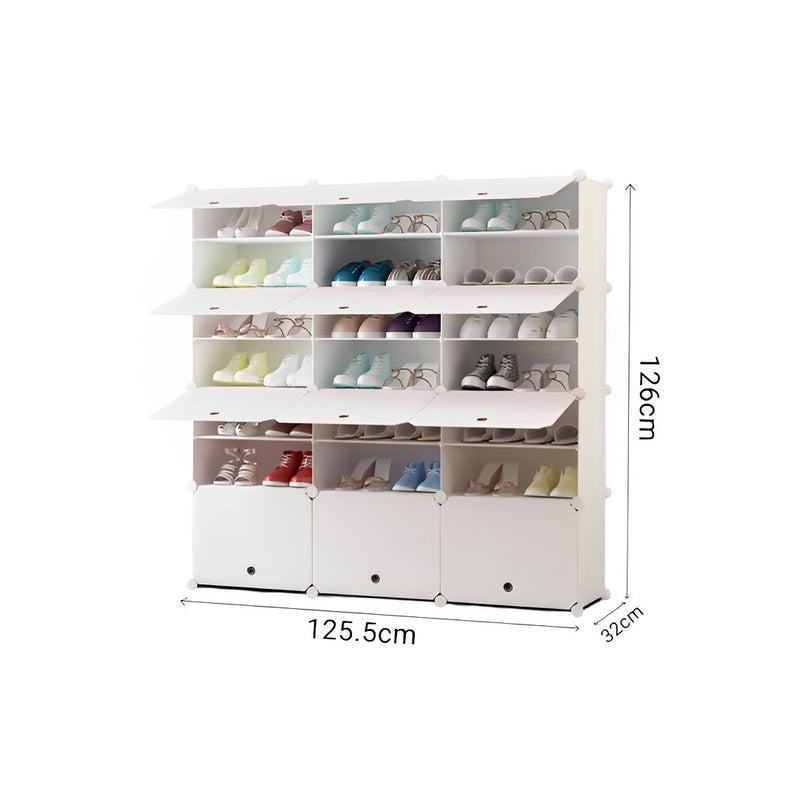 7 Tier White Shoe Rack Organizer Stackable Portable Storage with Cover