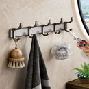 Wall Mounted Towel Rack Aluminum Black Space-Saving Waterproof Hooks 37cm