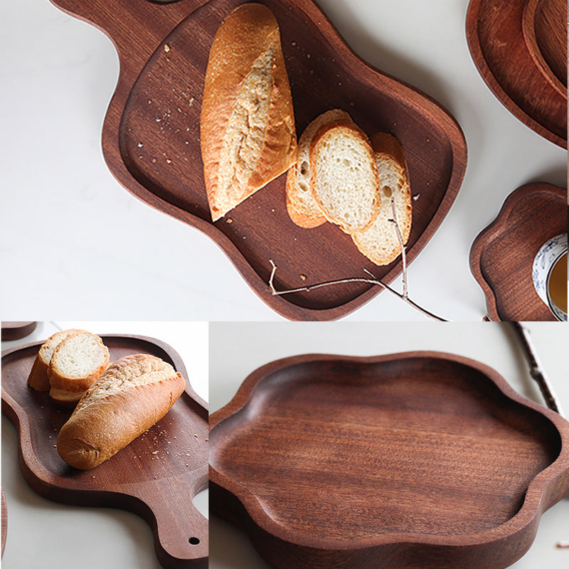 2X 18cm Brown Wooden Serving Tray Board with Handle Eco-Friendly Home Decor