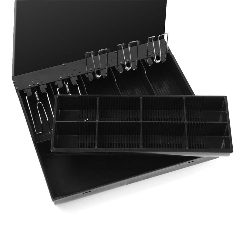 2X Removable Metal Cash Tray 4 Bills 8 Coins Lockable Lid Keys 355mm Black