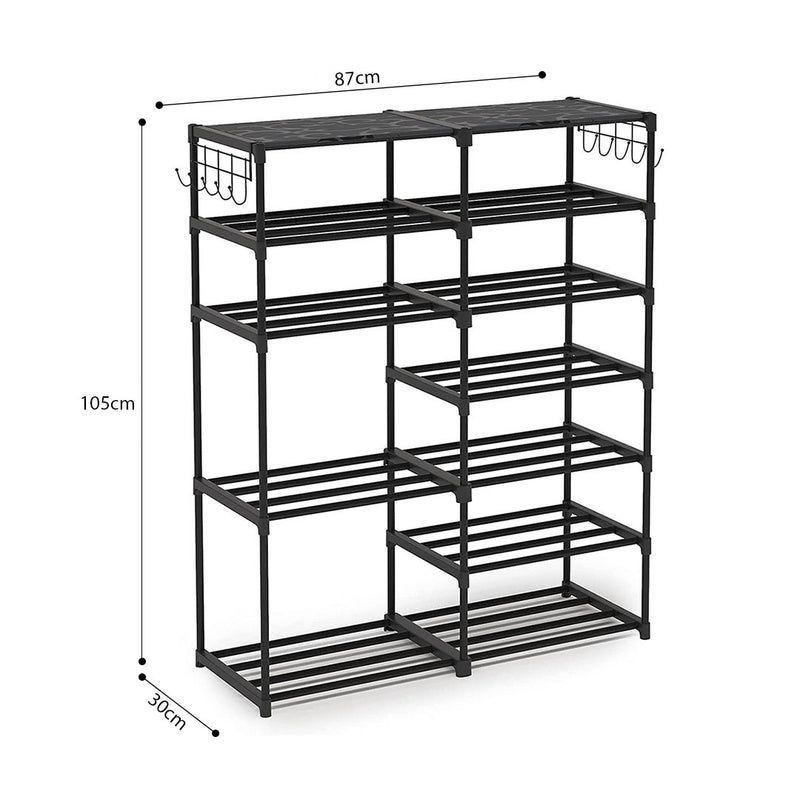 2X 12 Shelf Shoe Rack 3kg Capacity Plastic Coated Iron 87x30x105cm Black
