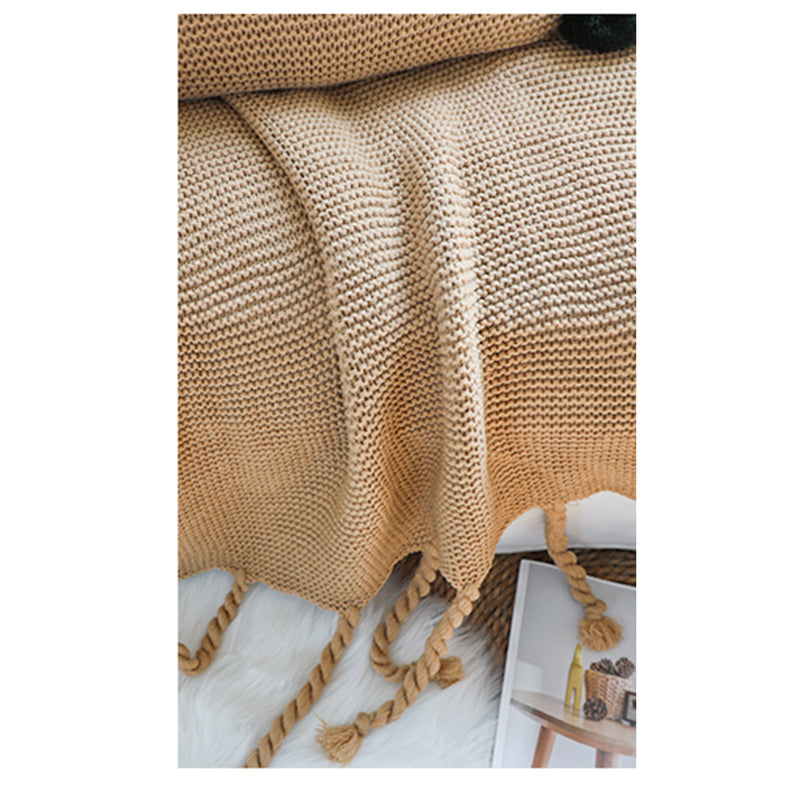 Knitted Tassel Fringe Acrylic Throw Blanket 130cmx170cm Coffee Waffle Weave Cozy