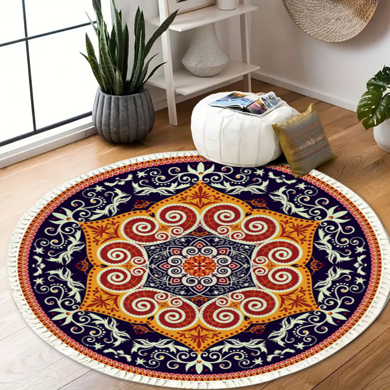 2X 90cm Round Mandala Polyester Area Rug Anti Slip Backing