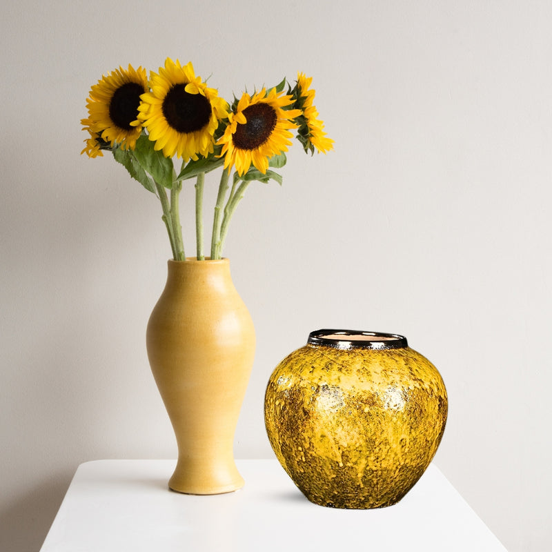 Small Ceramic Flower Vase 21x22cm Yellow Sturdy Elegant Home Decor