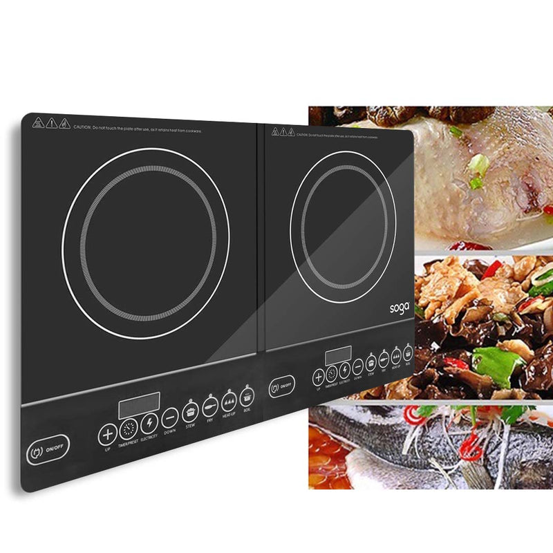 Induction Double Burner Cooktop Portable 27.5cm Plates 1100W 8 Heat Settings