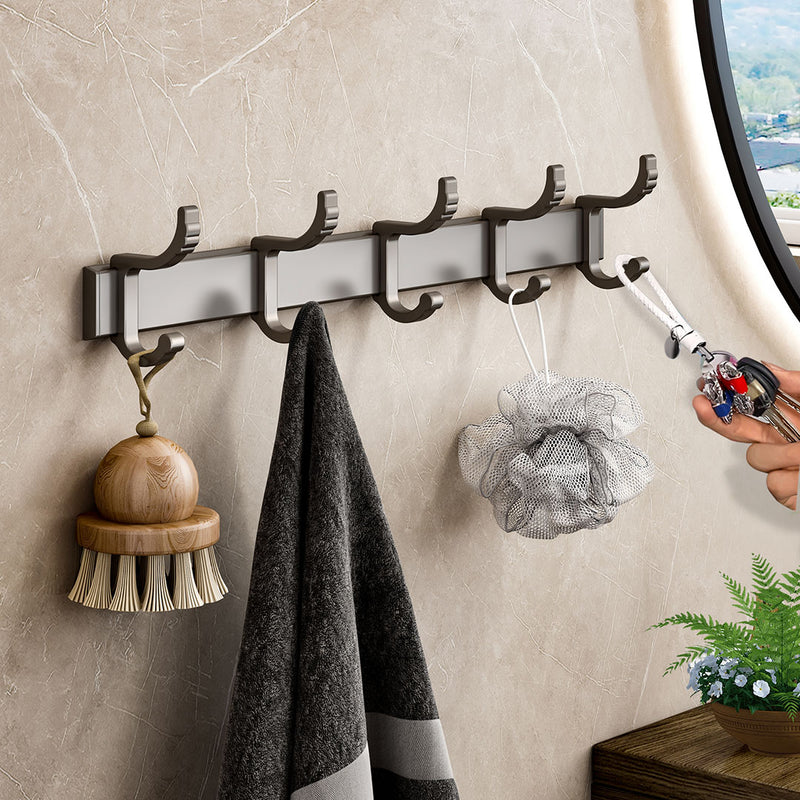 2X Wall Mounted Aluminum Towel Rack Space-Saving Organizer With Hooks Black