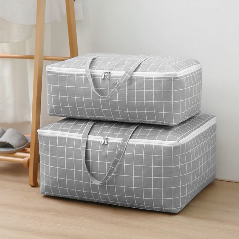 Grey Plaid Large Travel Storage Bag Double Zipper Foldable Organizer 60cm