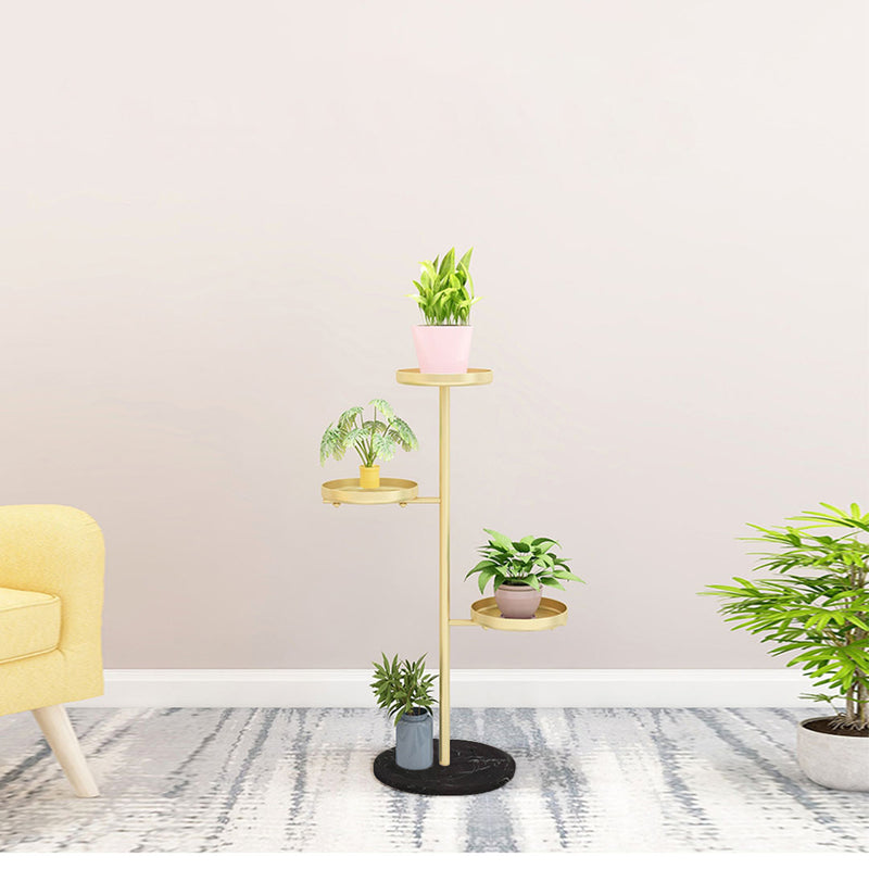 3 Tier Gold Metal Round Plant Stand Marble Base Removable Trays 32cmx22cmx88cm