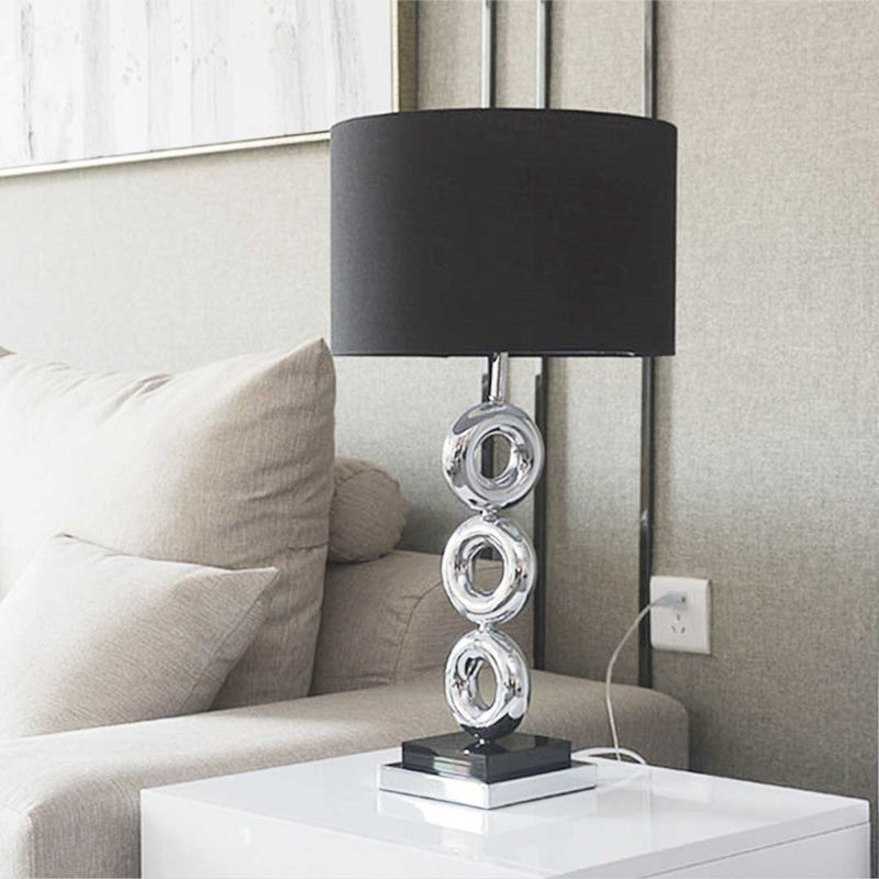 Table Lamp Industrial Metal Base Fabric Drum Shade 35cm X 65cm