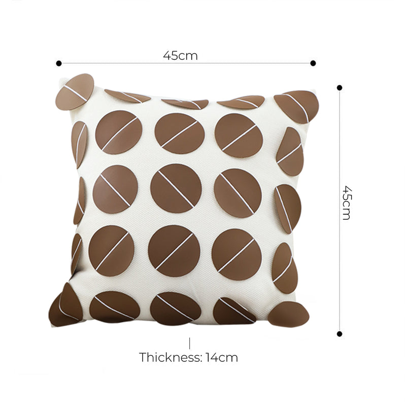 2X 45cm Brown Leather Square Pillow 3D Circle Pattern Decorative Cushion