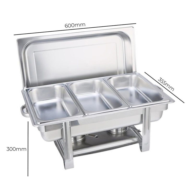 4X Stainless Steel Triple Tray Chafing Dish 3x3L Stackable Buffet
