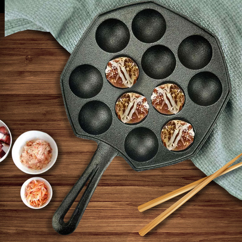 18cm Cast Iron Takoyaki Pan 12 Cavity Nonstick Heavy Duty Grill Mold