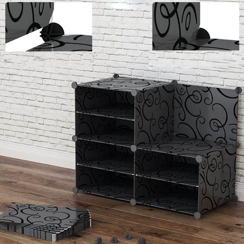 10 Cubes Portable Wardrobe Black Polypropylene Modular Closet 110.5x37x146cm