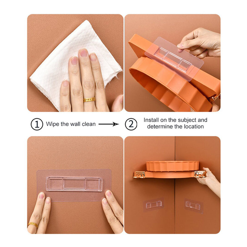 2X Wall-Mounted Rotating Bathroom Organizer Plastic 360 Degree Orange Tray