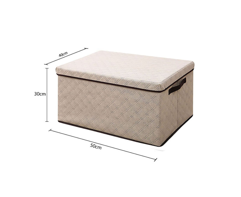 Large Beige Non Woven Diamond Grid Storage Box 50x40x30cm Dustproof Lid
