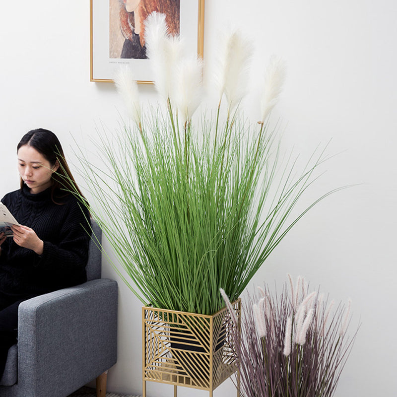 4X Artificial Potted Bulrush Grass Plant 110cm Indoor Green White Realistic