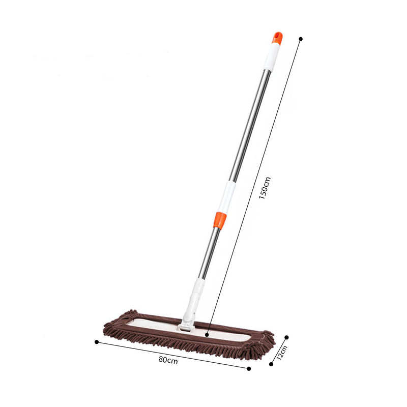 Microfiber Flat Mop 80x12cm Coffee 4 Pieces With 150cm Stainless Steel Handle
