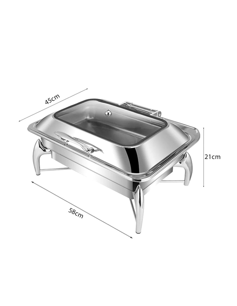 Stainless Steel Rectangular Chafing Dish 9L 58x45x21cm Buffet With Lid Silver